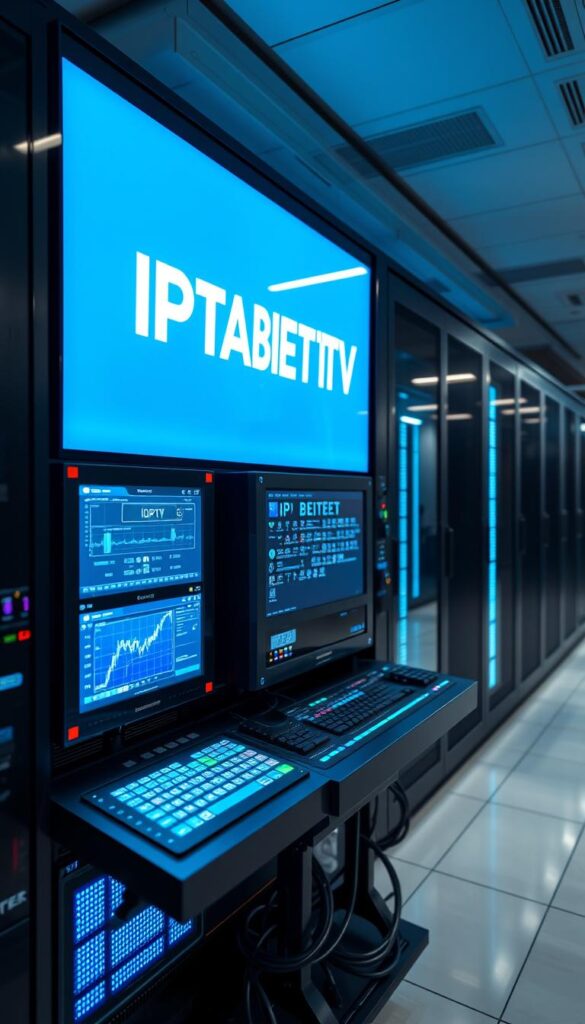 A high-tech, futuristic control panel displaying the IPTVANBIETERTV brand logo, set against a backdrop of a sleek, modern data center. The panel features an array of digital displays, sensors, and touch-enabled controls, all bathed in a cool, blue-tinted lighting scheme. The overall atmosphere conveys a sense of precision, efficiency, and cutting-edge technology powering the IPTV experience. The scene is captured from a slightly elevated, angled perspective, giving a sense of depth and complexity to the intricate system components. A high-tech, futuristic control panel displaying the IPTVANBIETERTV brand logo, set against a backdrop of a sleek, modern data center. The panel features an array of digital displays, sensors, and touch-enabled controls, all bathed in a cool, blue-tinted lighting scheme. The overall atmosphere conveys a sense of precision, efficiency, and cutting-edge technology powering the IPTV experience. The scene is captured from a slightly elevated, angled perspective, giving a sense of depth and complexity to the intricate system components.