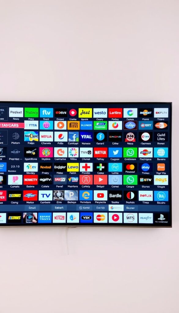 A large, high-resolution, detailed image of an electronic program guide (EPG) or channel list interface for the IPTVANBIETERTV IPTV service. The interface has a clean, modern design with a grid-like layout displaying a comprehensive selection of over 300 channels across various categories such as news, sports, movies, entertainment, and more. The channels are presented with clear, legible channel logos and names. The background features a soft, neutral color palette that complements the sleek, minimalist aesthetic of the interface. The overall impression is one of an extensive, visually appealing, and user-friendly IPTV channel offering.