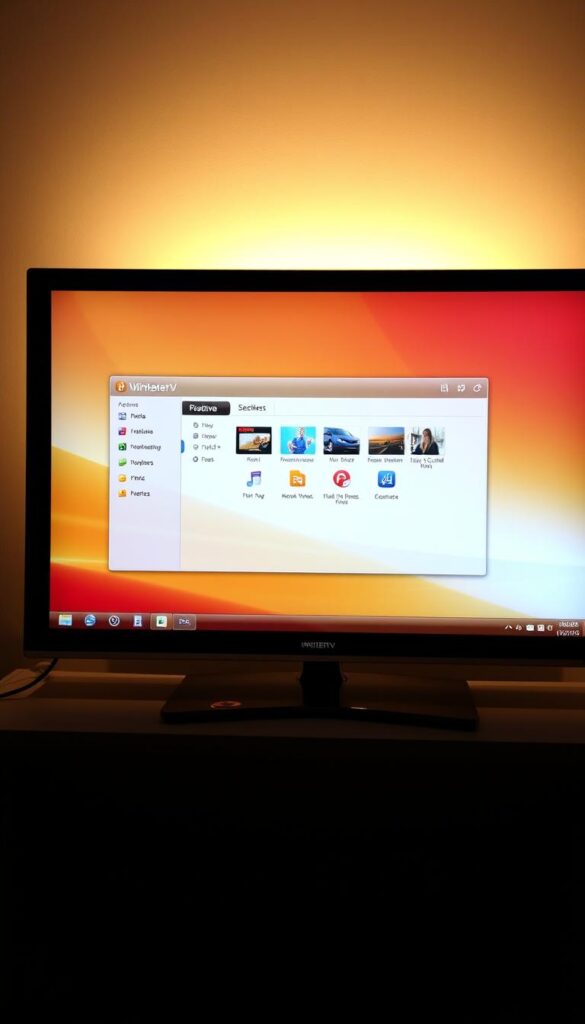 A modern and intuitive IPTVANBIETERTV player interface, displayed on a Windows 7 desktop. The application window showcases a clean and minimalist design, with a focus on seamless navigation and content organization. The background is a warm and neutral tone, providing a calming atmosphere. Soft lighting illuminates the screen, creating a sense of depth and dimension. The overall scene conveys a professional and reliable IPTV experience tailored for the Windows 7 operating system.