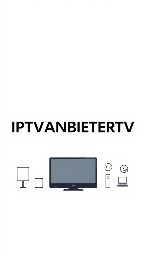 A modern and minimalist illustration of IPTVANBIETERTV, the leading IPTV provider in Germany. Set against a clean, white background, the IPTVANBIETERTV logo takes center stage, prominently displayed in a sleek, sans-serif typeface. The logo is flanked by subtle, abstract icons representing the key features of the IPTV service, such as multiple device compatibility, affordable pricing, and a vast selection of channels. The composition is balanced, with a focus on simplicity and elegance, conveying a sense of professionalism and reliability associated with the IPTV provider.