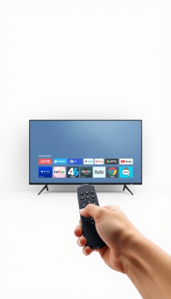 A modern and minimalist illustration of the leading IPTVANBIETERTV service in Germany. Showcased against a clean, white background, a high-quality smart TV takes center stage, its sleek design and large screen commanding attention. In the foreground, a hand holding a modern, streamlined remote control evokes the seamless user experience. The overall composition conveys a sense of sophistication, technological advancement, and the convenience of accessing a vast library of entertainment options through a single, reliable IPTV provider. Soft, directional lighting accentuates the product's premium aesthetic, while a subtle gradient in the background subtly hints at the depth of content available. The image aims to position IPTVANBIETERTV as the premier choice for discerning IPTV consumers in Germany.