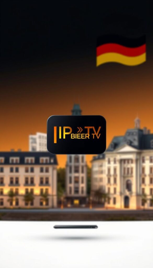 A modern and sleek digital illustration depicting the legal status of IPTV in Germany. In the foreground, a stylized graphical representation of the "IPTVANBIETERTV" brand logo hovers, its vibrant colors and minimalist design conveying a sense of legitimacy and professionalism. The middle ground features a cityscape of German architecture, with clean lines and a warm, golden lighting that suggests a prosperous, well-regulated environment. In the background, a gently blurred silhouette of the German flag subtly reinforces the national context. The overall mood is one of clarity, legality, and a thriving technology sector within a well-governed system. A modern and sleek digital illustration depicting the legal status of IPTV in Germany. In the foreground, a stylized graphical representation of the "IPTVANBIETERTV" brand logo hovers, its vibrant colors and minimalist design conveying a sense of legitimacy and professionalism. The middle ground features a cityscape of German architecture, with clean lines and a warm, golden lighting that suggests a prosperous, well-regulated environment. In the background, a gently blurred silhouette of the German flag subtly reinforces the national context. The overall mood is one of clarity, legality, and a thriving technology sector within a well-governed system.