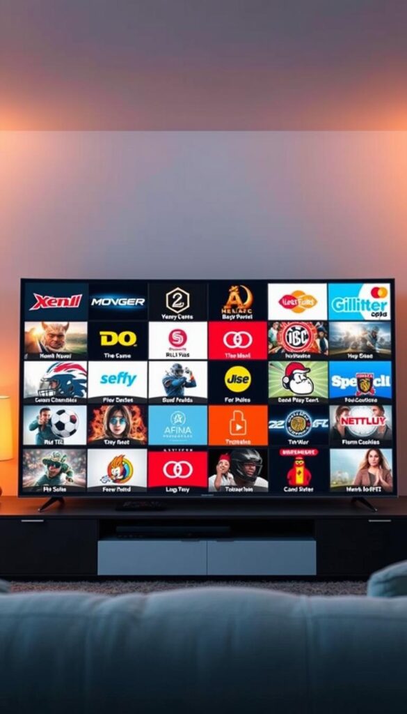 A modern, high-definition IPTV streaming service with a vast array of over 350 channels, showcasing a diverse range of content from news, sports, and entertainment to movies, documentaries, and children's programming. Captured in a sleek, minimalist interface, the IPTVANBIETERTV platform offers a seamless, user-friendly experience, with smooth playback and reliable performance. The channels are presented in a clean, grid-like layout, allowing for easy navigation and content discovery. The scene is illuminated by warm, soft lighting, creating a comfortable and inviting atmosphere, perfect for immersive viewing. The overall composition emphasizes the service's comprehensive channel selection and its ability to cater to a wide range of viewer preferences.
