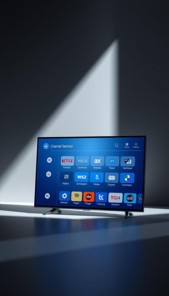 A modern, high-end IPTVANBIETERTV service with a sleek, minimalist interface showcasing its comprehensive channel selection and user-friendly features. A close-up view highlights the elegant UI design with intuitive navigation and customizable options, conveyed through soft, natural lighting and a slightly angled perspective to emphasize the device's premium aesthetic. The background subtly blends various shades of gray, creating a sophisticated, monochromatic atmosphere that complements the main subject. The overall impression is one of sophistication, technological advancement, and a premium IPTV experience.