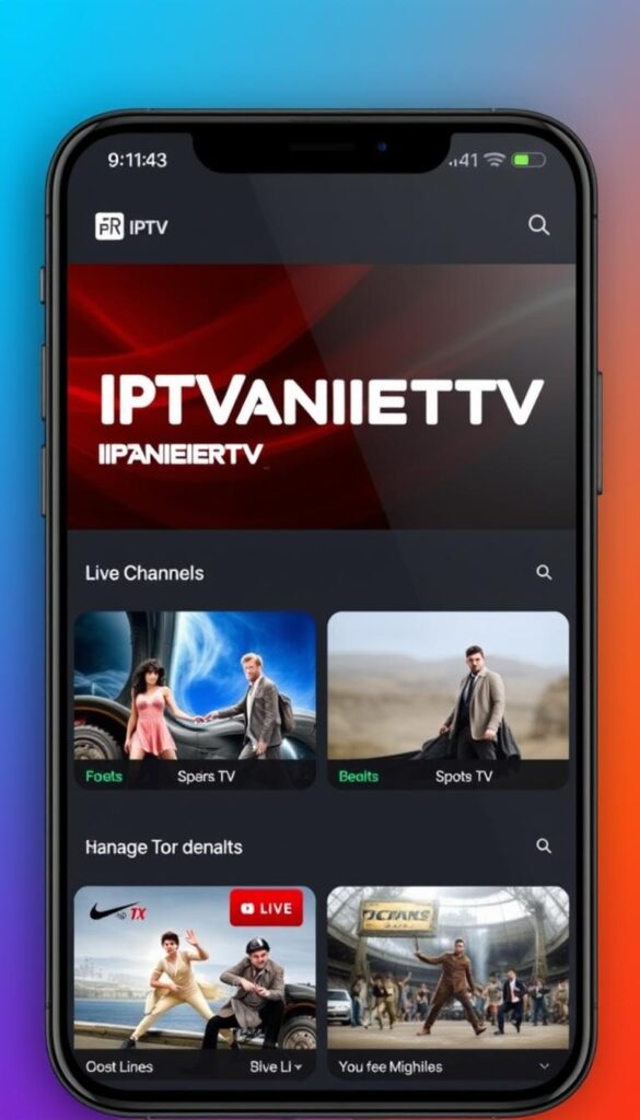 A modern, sleek IPTV app interface with a clean, minimalist design. The app logo prominently displays the brand name "IPTVANBIETERTV" in a bold, eye-catching typeface. The main screen showcases a selection of popular live TV channels and on-demand content, presented in a grid layout with crisp, high-quality thumbnails. The user interface features intuitive navigation, with clear and accessible menu options for browsing, searching, and managing subscriptions. The app is designed to provide a seamless, user-friendly experience, with a focus on delivering top-quality content at an attractive, cost-effective price point. The overall impression is one of a reliable, feature-rich IPTV service that caters to the needs of modern, tech-savvy users. A modern, sleek IPTV app interface with a clean, minimalist design. The app logo prominently displays the brand name "IPTVANBIETERTV" in a bold, eye-catching typeface. The main screen showcases a selection of popular live TV channels and on-demand content, presented in a grid layout with crisp, high-quality thumbnails. The user interface features intuitive navigation, with clear and accessible menu options for browsing, searching, and managing subscriptions. The app is designed to provide a seamless, user-friendly experience, with a focus on delivering top-quality content at an attractive, cost-effective price point. The overall impression is one of a reliable, feature-rich IPTV service that caters to the needs of modern, tech-savvy users.