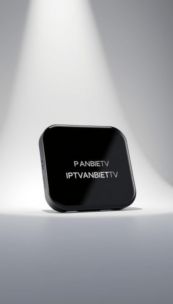 A modern, sleek device displaying the IPTVANBIETERTV brand name, showcasing its extensive device compatibility. The device is rendered in high-detail, with a clean, minimalist design and a glossy, reflective surface. The background is a soft, neutral gradient, allowing the device to take center stage. Subtle lighting from above casts gentle shadows, highlighting the form and angles of the device. The overall atmosphere is one of sophistication, technological prowess, and a focus on the broad device support offered by IPTVANBIETERTV.