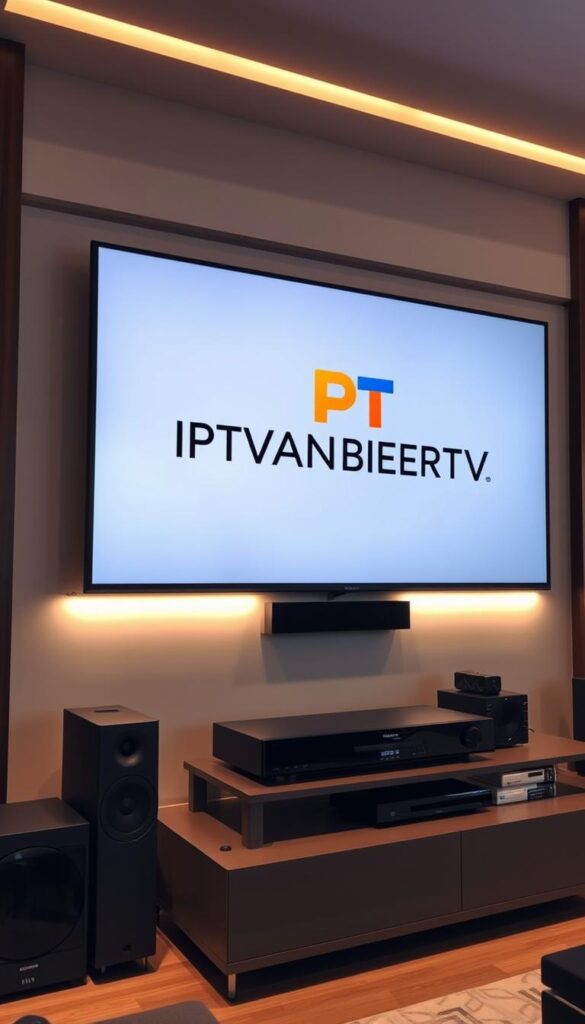 A modern, sleek home entertainment setup showcasing a large, high-definition television screen displaying the IPTVANBIETERTV brand logo. The screen is surrounded by state-of-the-art audio equipment and smart home devices, all seamlessly integrated to create an immersive viewing experience. The lighting is soft and warm, accentuating the premium, high-tech aesthetic. The scene is captured from a slightly elevated angle, emphasizing the technological prowess and reliability of the IPTV system. A modern, sleek home entertainment setup showcasing a large, high-definition television screen displaying the IPTVANBIETERTV brand logo. The screen is surrounded by state-of-the-art audio equipment and smart home devices, all seamlessly integrated to create an immersive viewing experience. The lighting is soft and warm, accentuating the premium, high-tech aesthetic. The scene is captured from a slightly elevated angle, emphasizing the technological prowess and reliability of the IPTV system.