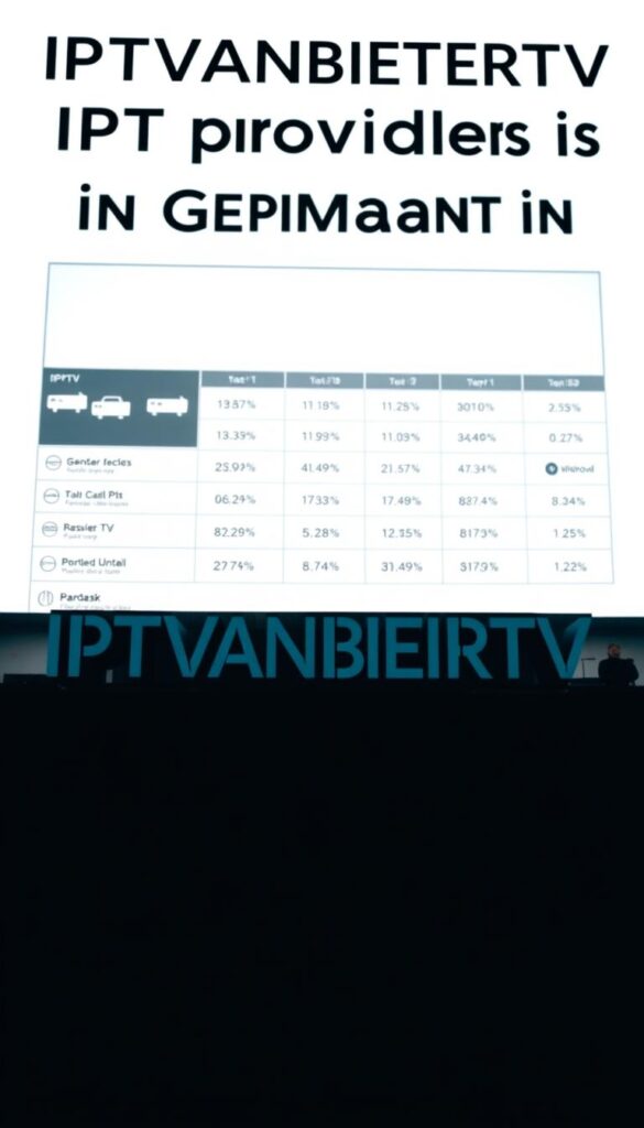 A modern, sleek infographic showcasing the top IPTV providers in Germany, captured with a wide-angle lens in a minimalist, high-contrast style. The foreground features the prominent "IPTVANBIETERTV" brand name rendered in a bold, geometric typeface. Behind it, a clean grid layout presents the provider rankings, with each entry displayed as a crisp, rectangular tile in a muted color palette. The middle ground includes subtle icons and data visualizations to convey key metrics, while the background maintains a simple, uncluttered white space to allow the information to take center stage. The overall composition exudes a sense of professionalism, authority and clarity, reflecting the authoritative nature of the IPTV market overview. A modern, sleek infographic showcasing the top IPTV providers in Germany, captured with a wide-angle lens in a minimalist, high-contrast style. The foreground features the prominent "IPTVANBIETERTV" brand name rendered in a bold, geometric typeface. Behind it, a clean grid layout presents the provider rankings, with each entry displayed as a crisp, rectangular tile in a muted color palette. The middle ground includes subtle icons and data visualizations to convey key metrics, while the background maintains a simple, uncluttered white space to allow the information to take center stage. The overall composition exudes a sense of professionalism, authority and clarity, reflecting the authoritative nature of the IPTV market overview.