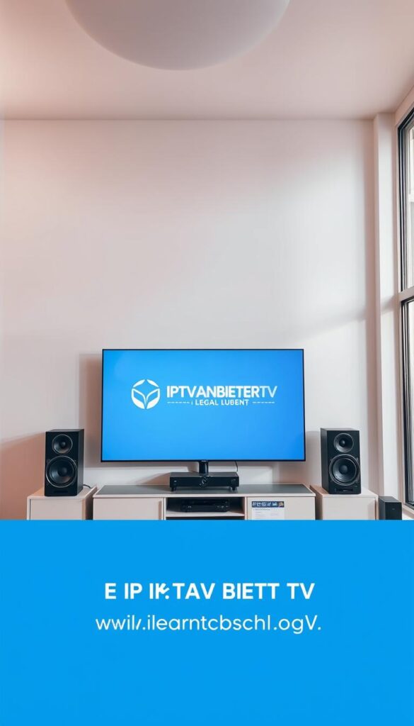 A modern, well-lit living room with a large flatscreen TV prominently displayed. The TV screen shows a crisp, clear image of the IPTVANBIETERTV logo and interface, showcasing their reliable and legal IPTV service. Surrounding the TV, high-end home entertainment equipment, such as a surround sound system and media console, create a premium, tech-savvy atmosphere. The room is filled with natural light from large windows, giving it a bright, airy feel. The overall composition conveys a sense of quality, professionalism, and the convenience of enjoying legal IPTV in the comfort of one's own home in Germany. A modern, well-lit living room with a large flatscreen TV prominently displayed. The TV screen shows a crisp, clear image of the IPTVANBIETERTV logo and interface, showcasing their reliable and legal IPTV service. Surrounding the TV, high-end home entertainment equipment, such as a surround sound system and media console, create a premium, tech-savvy atmosphere. The room is filled with natural light from large windows, giving it a bright, airy feel. The overall composition conveys a sense of quality, professionalism, and the convenience of enjoying legal IPTV in the comfort of one's own home in Germany.