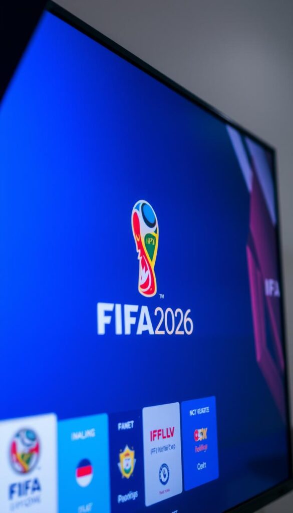 A premium, high-definition IPTV service titled "IPTV Premium Paket FIFA2026" showcasing the latest FIFA World Cup matches and highlights. A sleek, modern user interface with easy navigation and customizable sports packages. The image depicts a close-up view of a television screen displaying the IPTVANBIETERTV brand logo, surrounded by clean, minimalist design elements in shades of blue, red, and white. Crisp, natural lighting illuminates the scene, creating a sense of clarity and professionalism. The overall mood conveys a premium, immersive viewing experience for dedicated FIFA fans.