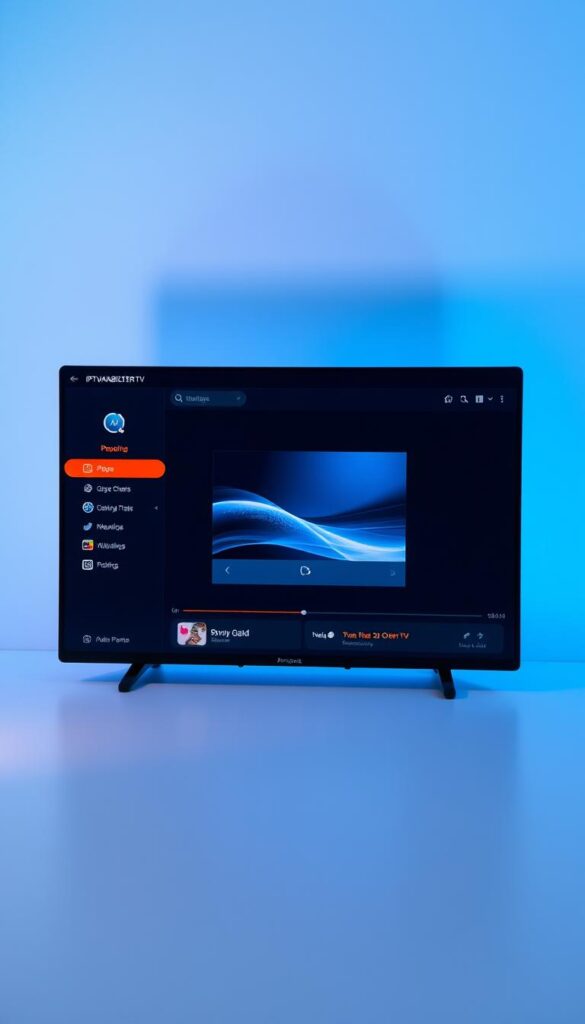 A serene and minimalist desktop application interface showcasing the IPTVANBIETERTV software. A clean and intuitive user experience with a focus on stability and reliability. The window displays a sleek media player, surrounded by a uncluttered layout with clear controls and settings. Subtle lighting creates a calm and professional atmosphere, emphasizing the software's high-quality performance. The overall design conveys a sense of trust and dependability, reflecting the service's commitment to providing a seamless IPTV experience on Windows.