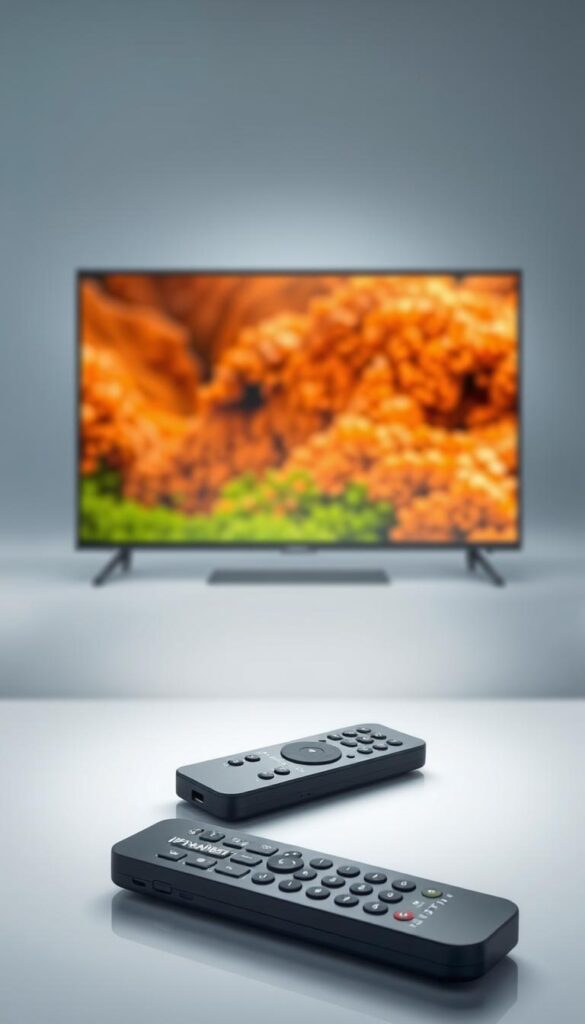 A serene and minimalist digital illustration showcasing the key aspects of IPTV streaming quality. In the foreground, a high-definition video display with crisp, vibrant colors and sharp details, capturing the visual clarity of a premium IPTV service. In the middle ground, a sleek and modern IPTVANBIETERTV branded remote control, hinting at the user-friendly interface and seamless control experience. The background features a subdued, ethereal gradient, suggesting the reliability and stability of the IPTV network infrastructure. Soft, diffused lighting illuminates the scene, creating a sense of sophistication and professionalism. The overall composition conveys the importance of exceptional streaming quality, intuitive controls, and dependable service for the discerning IPTV consumer.