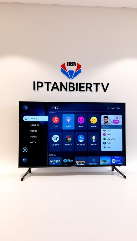 A sleek and modern IPTV panel featuring an intuitive user interface, designed for a diverse range of users. The panel showcases a clean layout with vivid graphics, clear icons, and a responsive layout that adapts seamlessly to various devices. In the foreground, a user-friendly menu highlights the key features, including the ability to access live TV channels, on-demand content, and a personalized watchlist. The middle ground features a selection of user profiles, each with customizable settings and preferences, catering to individual needs. The background showcases the IPTVANBIETERTV brand logo, conveying a sense of reliability and trust. The overall scene is lit with soft, diffused lighting, creating a calm and inviting atmosphere, reflecting the panel's user-centric design.