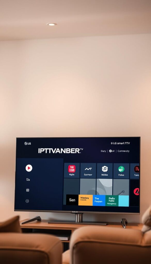 A sleek and modern IPTVANBIETERTV app interface displayed on a LG smart TV screen, showcasing a clean and intuitive user experience. The app has a minimalist design with bold typography, high-contrast colors, and sharp iconography, creating a visually appealing and easy-to-navigate experience. The TV screen is positioned in a well-lit, contemporary living room setting, with soft, diffused lighting that complements the app's interface. The composition emphasizes the seamless integration of the IPTVANBIETERTV app with the LG smart TV, highlighting the convenience and user-friendliness of the overall system. A sleek and modern IPTVANBIETERTV app interface displayed on a LG smart TV screen, showcasing a clean and intuitive user experience. The app has a minimalist design with bold typography, high-contrast colors, and sharp iconography, creating a visually appealing and easy-to-navigate experience. The TV screen is positioned in a well-lit, contemporary living room setting, with soft, diffused lighting that complements the app's interface. The composition emphasizes the seamless integration of the IPTVANBIETERTV app with the LG smart TV, highlighting the convenience and user-friendliness of the overall system.