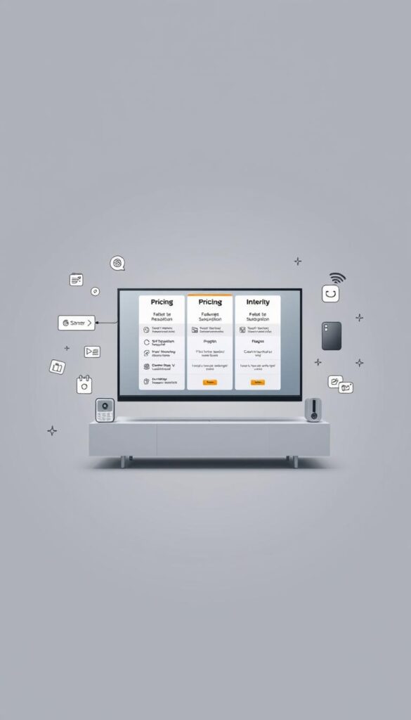 A sleek and modern illustration showcasing the IPTVANBIETERTV brand's pricing models and subscription plans. Set against a clean, minimalist background, the image features a central focus on a stylized, high-resolution display showcasing the various subscription tiers and their corresponding features, presented in a clear and visually appealing manner. The display is surrounded by subtle, yet elegant icons and infographic elements that highlight the key benefits and selling points of the IPTVANBIETERTV service. The overall composition is characterized by a sophisticated, tech-savvy aesthetic, with muted color tones and carefully considered lighting and perspective to create a sense of depth and professionalism, reflecting the quality and reliability of the IPTVANBIETERTV brand.