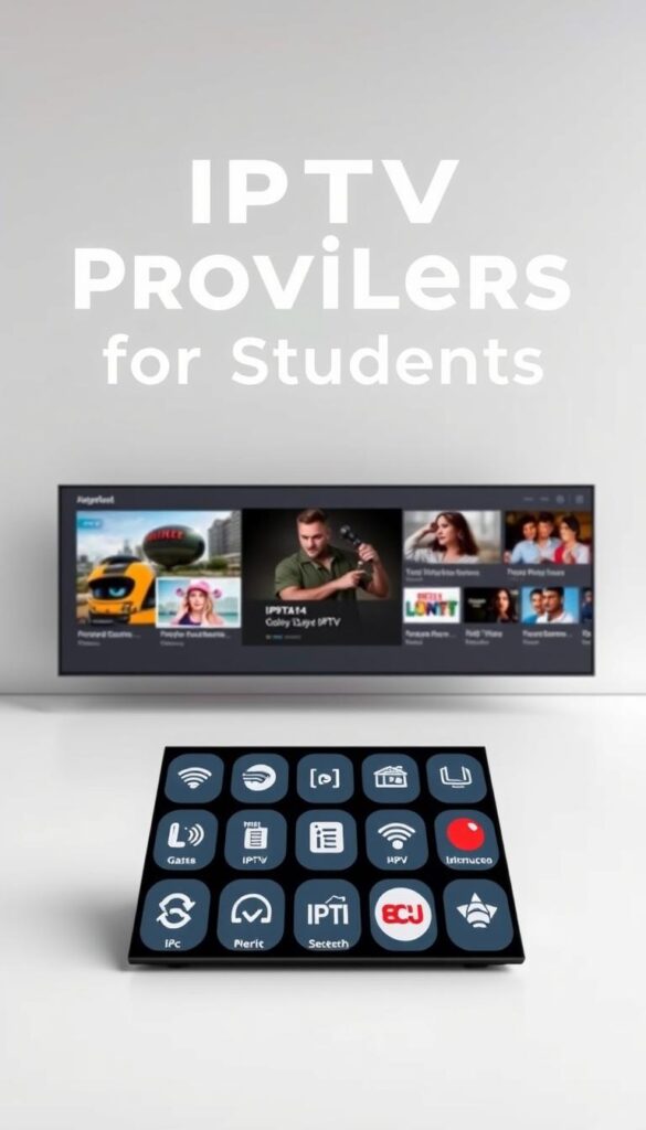 A sleek, minimalist comparison of the top 5 IPTV providers for students, showcased against a clean, modern backdrop. In the foreground, a grid of stylized, high-quality icons representing the IPTVANBIETERTV brand and key features, arranged with precision. The middle ground features product shots of the various IPTV packages, displayed in an elegant, side-by-side layout. The background is a subdued, gradient-based design, evoking a sense of professionalism and digital sophistication. The overall composition is visually striking, with a carefully curated color palette, subtle lighting, and a focus on simplicity and clarity to effectively communicate the comparison of IPTV options for the student audience.