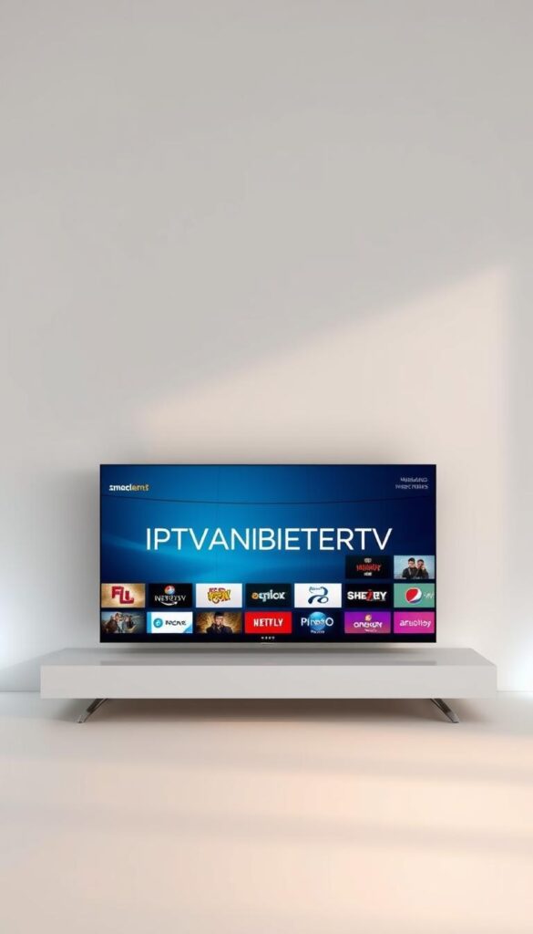 A sleek, minimalist digital interface for a premium IPTV service, seamlessly optimized for the Amazon Fire TV platform. A clean, modern design showcases a vibrant grid of channel icons, with a focus on high-definition video quality and a smooth, responsive user experience. The scene is illuminated by soft, diffused lighting, creating a warm, inviting atmosphere. In the center, the brand name "IPTVANBIETERTV" is prominently displayed, signifying the reliable and trusted nature of this IPTV offering. The overall composition conveys the convenience, accessibility, and advanced capabilities of this IPTV service tailored specifically for the Fire TV ecosystem.