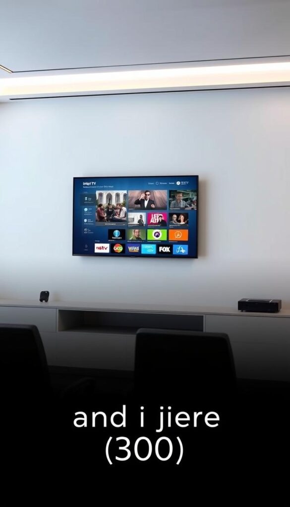 A sleek, modern IPTV solution for enterprise, showcasing the IPTVANBIETERTV brand. A clean, sophisticated interface displayed on a large, high-resolution screen in a stylish, minimalist office setting. Soft, directional lighting creates depth and highlights the screen's crisp visuals. The scene conveys a sense of efficiency, professionalism, and technological innovation, fitting the "and ihre (300" section title. The overall mood is one of elegant simplicity and forward-thinking enterprise.