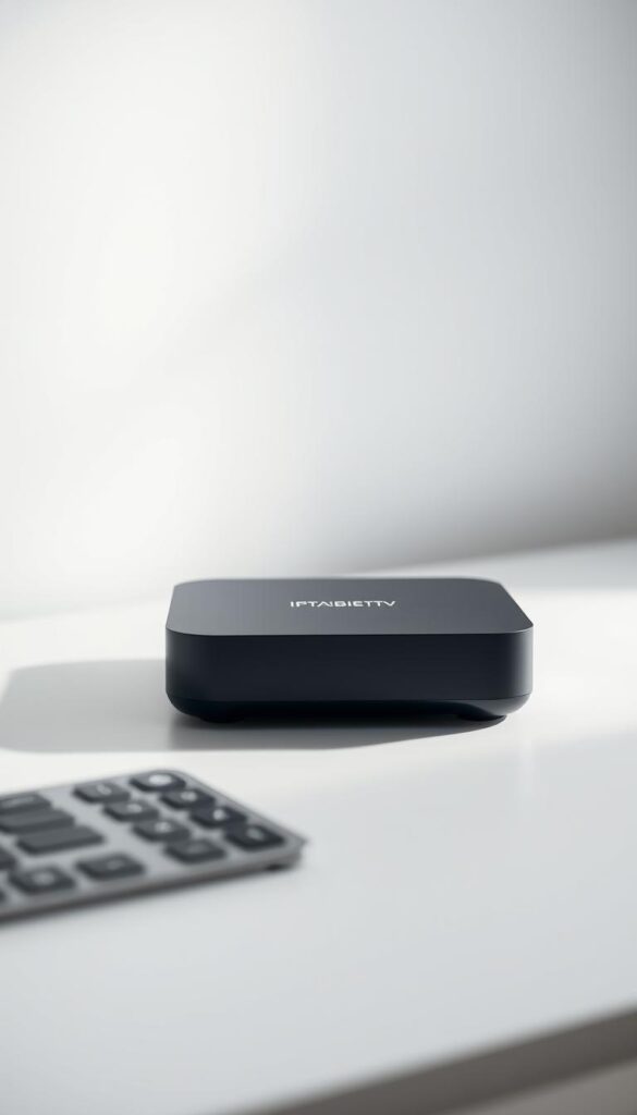 A sleek, modern IPTVANBIETERTV device sits prominently on a minimalist white desk, backlit by soft, even lighting. The device's clean, rectangular design is accentuated by sharp, precise shadows, creating a sense of depth and dimension. The foreground is in sharp focus, while the background blurs softly into a neutral, gradient-based composition, drawing the eye towards the central subject. The overall mood is one of simplicity, sophistication, and technological prowess, befitting the leading IPTV provider in Germany. A sleek, modern IPTVANBIETERTV device sits prominently on a minimalist white desk, backlit by soft, even lighting. The device's clean, rectangular design is accentuated by sharp, precise shadows, creating a sense of depth and dimension. The foreground is in sharp focus, while the background blurs softly into a neutral, gradient-based composition, drawing the eye towards the central subject. The overall mood is one of simplicity, sophistication, and technological prowess, befitting the leading IPTV provider in Germany.