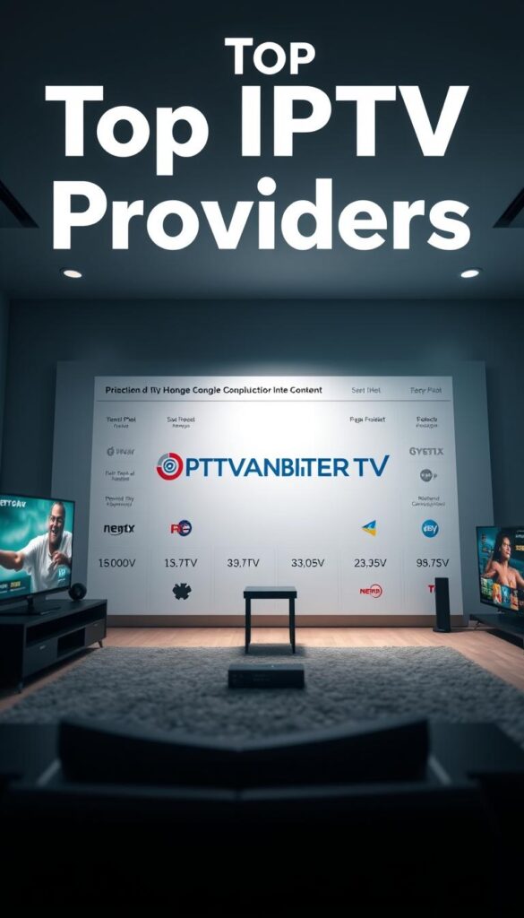 A sleek, modern, and comprehensive comparison of the top IPTV providers, showcasing their offerings for international viewers. The scene depicts a stylized minimalist layout, with clean typography, intuitive icons, and striking visuals that highlight the breadth of global content available. The IPTVANBIETERTV brand stands prominently, conveying authority and expertise in the IPTV market. Subtle lighting and depth of field draw the eye towards the key information, creating a visually appealing and informative layout. An atmosphere of professionalism and user-friendliness permeates the image, reflecting the needs of foreign residents seeking the best IPTV service for their entertainment and communication needs.