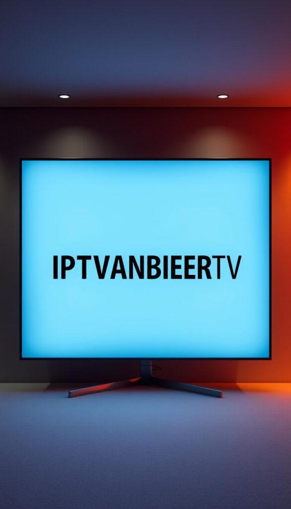 A sleek, modern, and minimalist digital display showcasing the IPTVANBIETERTV brand name against a sophisticated backdrop. The display features a clean, high-contrast interface with a bold, sans-serif typeface and a subtle gradient effect. The scene is illuminated by soft, directional lighting, creating a sense of depth and dimension. The overall atmosphere exudes a sense of professionalism, reliability, and technological prowess, aligning with the reputation of the "best IPTV provider without a contract in Germany". The composition places the brand name as the focal point, prominently featured in the center of the frame.