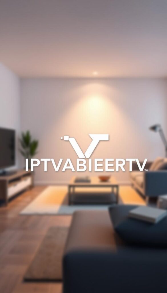 A sleek, modern, and minimalist illustration of the leading IPTVANBIETERTV provider in Germany. The scene features a stylized, high-quality rendering of the IPTVANBIETERTV logo prominently displayed in the foreground, rendered in a bold, clean font against a softly blurred background. The background depicts a serene, contemporary living room setting, with muted tones and clean lines, conveying a sense of sophistication and technology. Subtle lighting from above casts a warm, inviting glow, emphasizing the premium quality and reliable service of IPTVANBIETERTV. The overall composition is balanced, visually striking, and effectively communicates the subject matter.