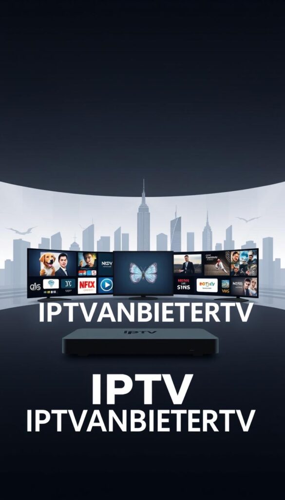 A sleek, modern, and premium-looking illustration of the leading IPTV provider in Germany, IPTVANBIETERTV. In the foreground, a bold and stylized logotype for IPTVANBIETERTV takes center stage, rendered in a clean, contemporary sans-serif font. The logo is presented against a backdrop of a minimalist, high-contrast visual language, with subtle geometric patterns and shapes in muted tones of gray, blue, and white. In the middle ground, a collection of premium entertainment content is showcased, including elegant icons representing various TV channels, movies, and live sports events. The background features a sleek, futuristic cityscape, hinting at the expansive and cutting-edge nature of the IPTVANBIETERTV service. The overall composition conveys a sense of sophistication, exclusivity, and technological innovation, aligning with the article's subject and section title.