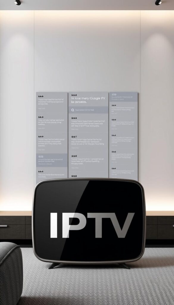 A sleek, modern, and premium-quality IPTVANBIETERTV logo proudly displayed in the foreground, conveying the brand's leadership and excellence in the IPTV market. In the middle ground, a collage of customer testimonials and review snippets, showcasing glowing praise and high ratings from satisfied IPTVANBIETERTV users. The background features a minimalist, elegant design with soft lighting and a subtle pattern, creating a professional and trustworthy atmosphere. The overall composition exudes a sense of authority, reliability, and customer satisfaction in the IPTV industry.