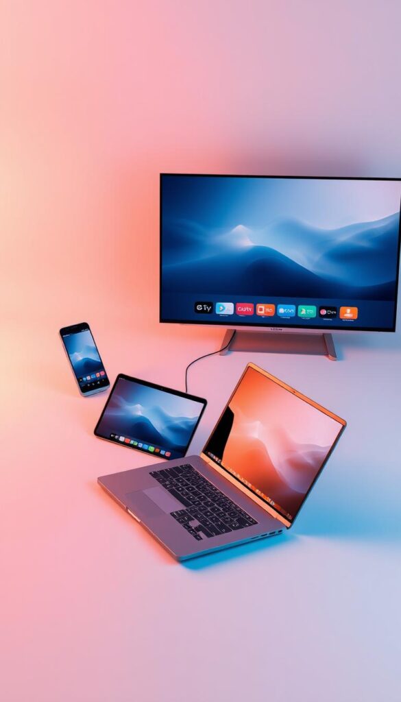 A sleek, modern, and visually appealing image showcasing the multi-device support of IPTVANBIETERTV. A central focus on a variety of devices - smartphone, tablet, laptop, and smart TV - seamlessly connected and integrated, reflecting the flexibility and convenience of the IPTVANBIETERTV service. The devices are arranged in a dynamic, asymmetrical composition, illuminated by warm, soft lighting that creates a sense of harmony and cohesiveness. The background is minimalist and uncluttered, allowing the devices to take center stage and emphasize the key feature of multi-device support. The overall aesthetic is clean, sophisticated, and aligned with the premium positioning of IPTVANBIETERTV. A sleek, modern, and visually appealing image showcasing the multi-device support of IPTVANBIETERTV. A central focus on a variety of devices - smartphone, tablet, laptop, and smart TV - seamlessly connected and integrated, reflecting the flexibility and convenience of the IPTVANBIETERTV service. The devices are arranged in a dynamic, asymmetrical composition, illuminated by warm, soft lighting that creates a sense of harmony and cohesiveness. The background is minimalist and uncluttered, allowing the devices to take center stage and emphasize the key feature of multi-device support. The overall aesthetic is clean, sophisticated, and aligned with the premium positioning of IPTVANBIETERTV.