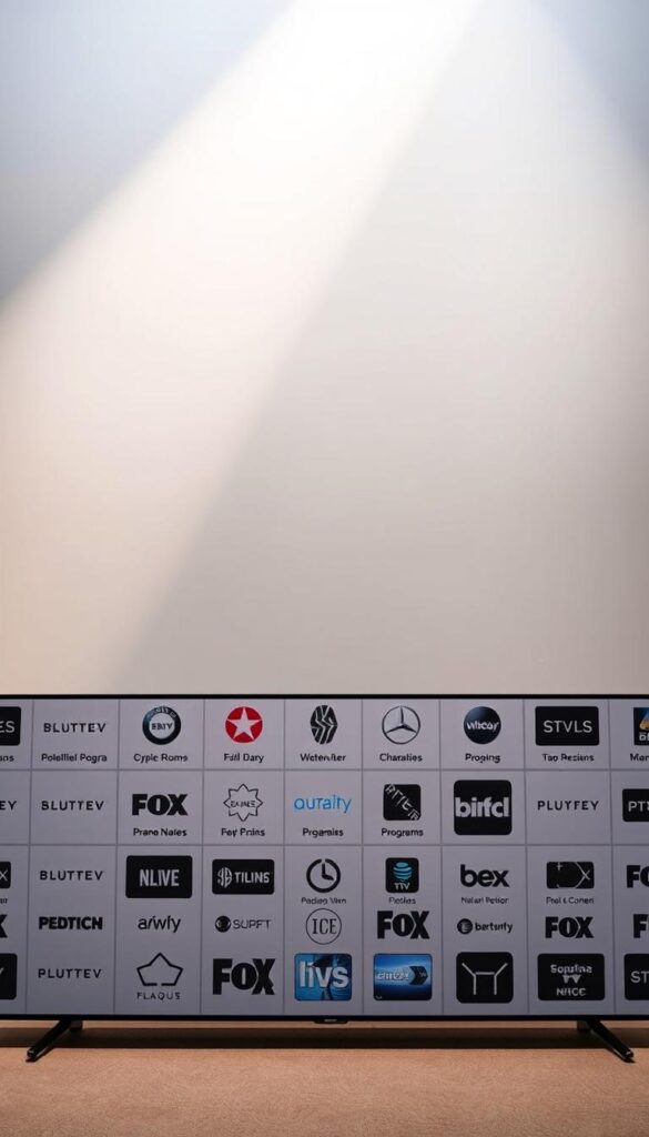 A sleek, modern comparison of IPTVANBIETERTV options, showcasing their premium channel offerings. Set against a clean, minimalist backdrop with muted tones, the frame captures a sophisticated, high-end aesthetic. In the foreground, a grid-like arrangement of IPTVANBIETERTV logos and channel icons, each item clearly defined and evenly spaced. The middle ground features a subtle, holographic display of channel program information, hinting at the exclusive content available. The background subtly fades into a soft, blurred gradient, drawing the viewer's focus to the central elements. Dramatic, directional lighting from the top-left casts dynamic shadows, adding depth and dimensionality to the scene. The overall mood is one of refined elegance and premium entertainment.
