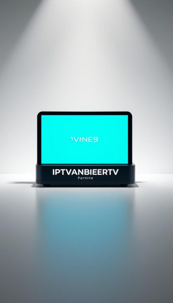 A sleek, modern electronic device displays the IPTVANBIETERTV brand logo, showcasing its compatibility with various media platforms. The device is set against a minimalist background, with clean lines and a neutral color palette. Soft, directional lighting illuminates the product, highlighting its premium design and attention to detail. The composition emphasizes the device's versatility, hinting at its ability to seamlessly integrate with a range of home entertainment systems. An air of sophistication and technological prowess permeates the scene, reflecting the advanced capabilities of the IPTVANBIETERTV platform.