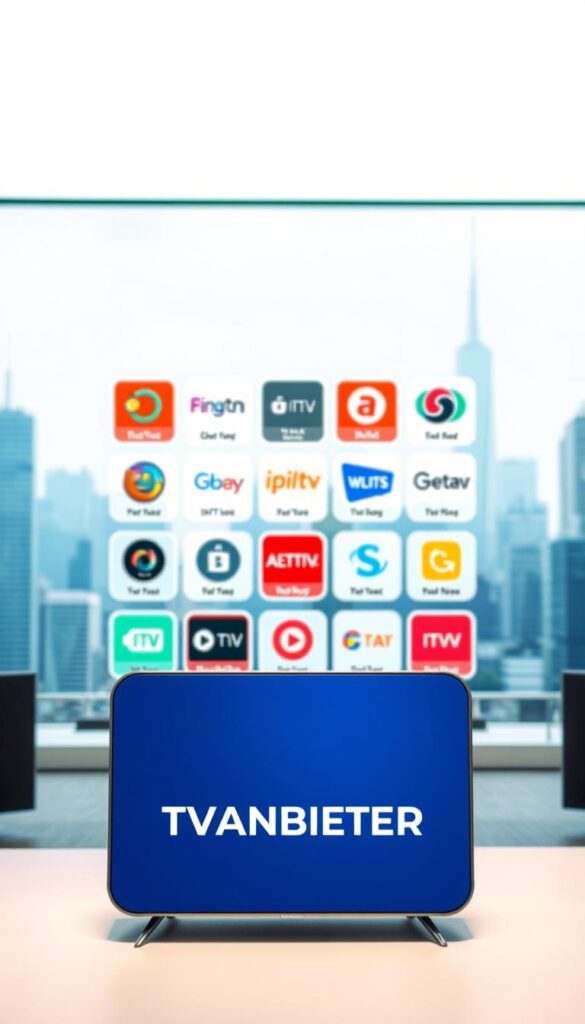 A sleek, modern illustration of various IPTV service providers, showcasing their offerings and capabilities. In the foreground, the IPTVANBIETERTV brand logo stands prominently, conveying a sense of authority and professionalism. The middle ground features a grid-like arrangement of different IPTV service icons, each with a distinct visual style, highlighting the diverse options available to users. The background presents a clean, minimalist cityscape, conveying a sense of urban sophistication and technological advancement. The lighting is soft and diffused, creating a warm and inviting atmosphere, while the camera angle is slightly elevated, giving the image a sense of perspective and depth. The overall tone is one of accessibility, reliability, and technological innovation, reflecting the key aspects of the "IPTV Anbieter kostenlos im Test" section.