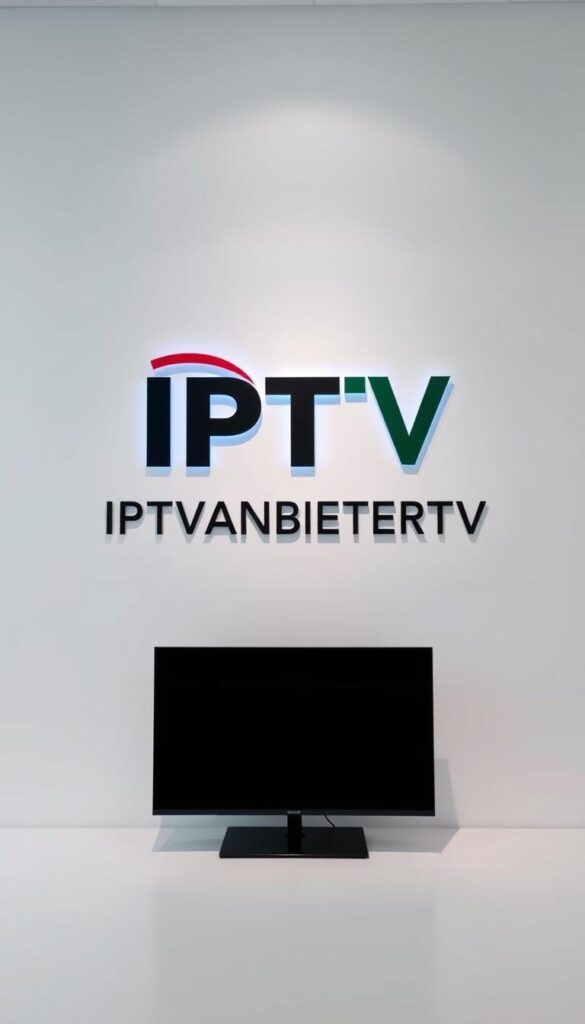 A sleek, modern image of the IPTVANBIETERTV brand logo, showcased against a clean, minimalist backdrop. The logo is prominently displayed, its bold text and dynamic graphical elements captured in sharp detail, conveying a sense of professionalism and reliability. The lighting is soft and even, highlighting the logo's design and lending an air of sophistication. The camera angle is slightly elevated, giving the image a sense of authority and stature. The overall mood is one of confidence and trust, reflecting IPTVANBIETERTV's position as a leading provider of IPTV services in Germany.