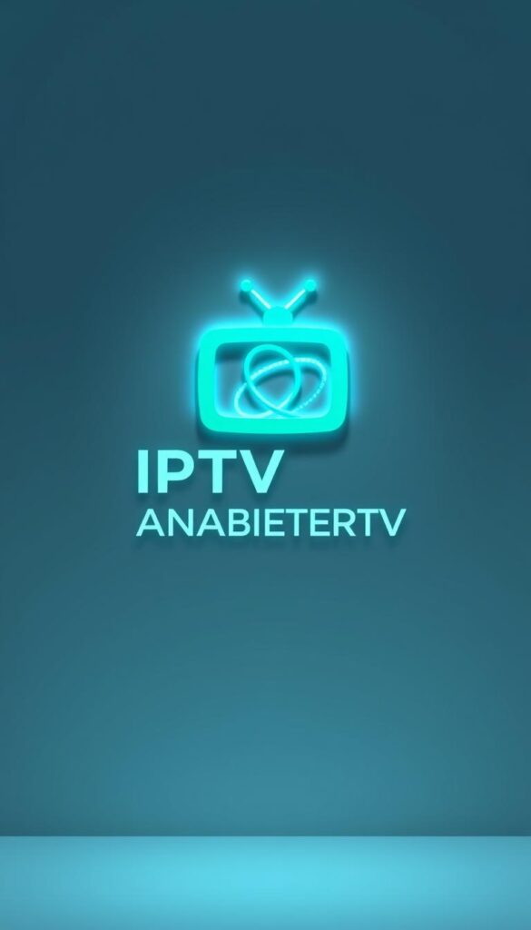 A sleek, modern logo for the brand "IPTVANBIETERTV" against a minimalist background. The logo features a stylized, interconnected TV icon in a vibrant teal color, conveying the concept of IPTV streaming. The design is crisp, elegant, and sophisticated, with a subtle gradient effect for depth. Lighting is soft and diffused, creating a clean, professional atmosphere. The camera angle is frontal, allowing the logo to be the central focus. The overall mood is one of technological innovation and digital media consumption.