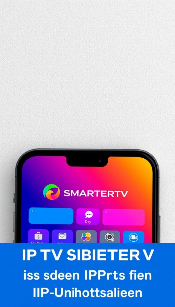 A sleek, modern mobile app interface showcasing the IPTV Smarters logo against a subtle, textured background. The app's intuitive navigation and vibrant color scheme are prominently displayed, with a focus on the brand name "IPTVANBIETERTV" in a bold, eye-catching typeface. The overall design conveys a sense of professionalism and cutting-edge technology, perfectly suited for the "IPTV Smarters vs. andere IPTV-Anwendungen" section of the article.
