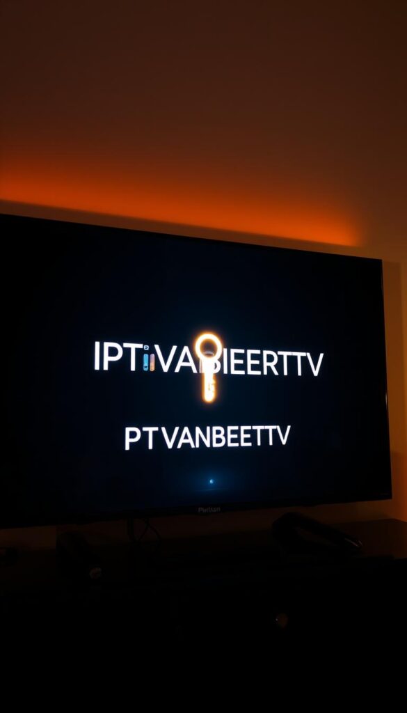 A sleek, modern smart TV display showcasing the IPTVANBIETERTV brand, featuring a prominent IPTV license key prominently displayed in the center. The key is illuminated with a subtle glow, set against a dark, minimalist background that emphasizes its importance. The scene is captured with a wide, cinematic lens, creating a sense of depth and emphasizing the key's centrality. Warm, directional lighting casts subtle shadows, adding depth and dimension to the image. The overall mood is one of sophistication, reliability, and technological prowess, perfectly aligning with the article's subject and section title.