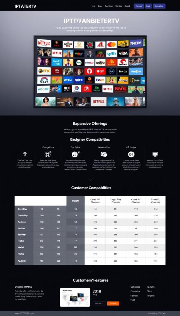 A sleek, modern website interface showcasing the comprehensive offerings of IPTVANBIETERTV, a leading IPTV service provider. The layout features a clean, minimalist design with a large hero banner highlighting the service's expansive channel selection, from popular entertainment and sports to niche international content. Beneath, detailed comparison tables and infographics present the service's competitive pricing, device compatibility, and customer-centric features in an elegant, data-driven manner. The overall aesthetic conveys a sense of professionalism, reliability, and technological sophistication, reflecting IPTVANBIETERTV's position as a premier choice for discerning IPTV consumers.