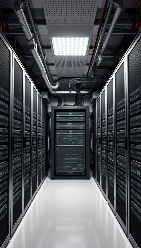 A state-of-the-art IPTV server infrastructure, housed in a modern data center with robust security, reliable cooling, and redundant power systems. Rows of sleek server racks, each hosting a cluster of high-performance computing nodes, efficiently processing and distributing IPTV streams to a global audience. At the center, a powerful network switch manages the intricate flow of data, ensuring seamless delivery of premium IPTV content from IPTVANBIETERTV. Overhead, a sophisticated monitoring system tracks system health, anticipating and mitigating potential issues before they arise. This integrated, scalable IPTV serverinfrastruktur is the backbone of IPTVANBIETERTV's reliable and resilient service, delivering an unparalleled viewing experience to sports fans worldwide.