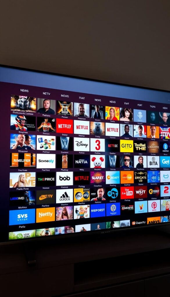 A vast IPTVANBIETERTV channel selection, displayed on a sleek and modern smart TV screen. The interface showcases a diverse array of entertainment options, from news and sports to movies and documentaries, all presented in a clean and visually appealing layout. The screen is bathed in a soft, warm lighting, creating a cozy and inviting atmosphere. The overall composition emphasizes the breadth and depth of the IPTV service, enticing the viewer to explore the rich tapestry of content available at their fingertips.