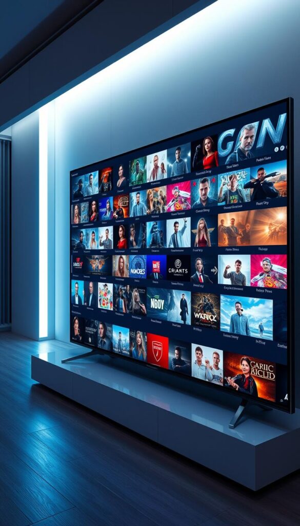 A vast and diverse IPTV channel offering from IPTVANBIETERTV, showcasing a stunning array of high-definition content across a multitude of genres. The scene depicts a sleek, modern television interface, meticulously crafted to provide an immersive and visually captivating experience. Soft, ambient lighting illuminates the screen, accentuating the vibrant colors and sharp, detailed imagery. The layout is clean and intuitive, with a seamless navigation system that allows the viewer to effortlessly explore the extensive channel selection. The overall atmosphere conveys a sense of sophistication and technological sophistication, perfectly suited to the discerning IPTV enthusiast.