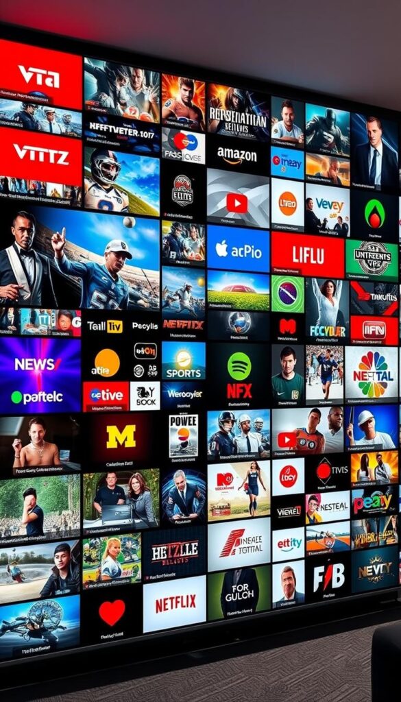 A vast and diverse array of over 250 channels offered by IPTVANBIETERTV, showcasing a meticulously curated selection spanning news, sports, movies, documentaries, and international content. Vibrant colors and crisp, high-definition visuals fill the frame, creating an immersive viewing experience. The layout features a sleek and modern interface, with neatly organized categories and intuitive navigation, allowing seamless exploration of the comprehensive IPTVANBIETERTV library. Soft, diffused lighting illuminates the scene, lending a sense of sophistication and premium quality to the service. A clean, minimalist aesthetic pervades the composition, emphasizing the platform's user-friendly and reliable nature.