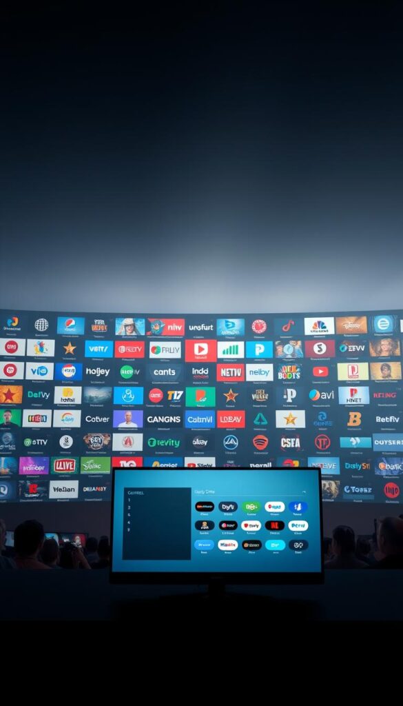 A vast and diverse television landscape unfolds, showcasing the comprehensive IPTVANBIETERTV channel offerings. In the foreground, a sleek, minimalist interface displays a meticulously curated program guide, its elegant design inviting exploration. The middle ground features a mosaic of vibrant, high-definition channel logos, each representing a captivating world of entertainment. The background subtly blends a soft, diffused lighting, creating a sense of depth and immersion. Crisp, cinematic angles capture the sheer breadth of the IPTVANBIETERTV service, hinting at the seamless integration of live, on-demand, and specialty content. The overall atmosphere exudes a sophisticated, yet approachable ambiance, reflecting the service's ability to cater to a wide range of viewer preferences.