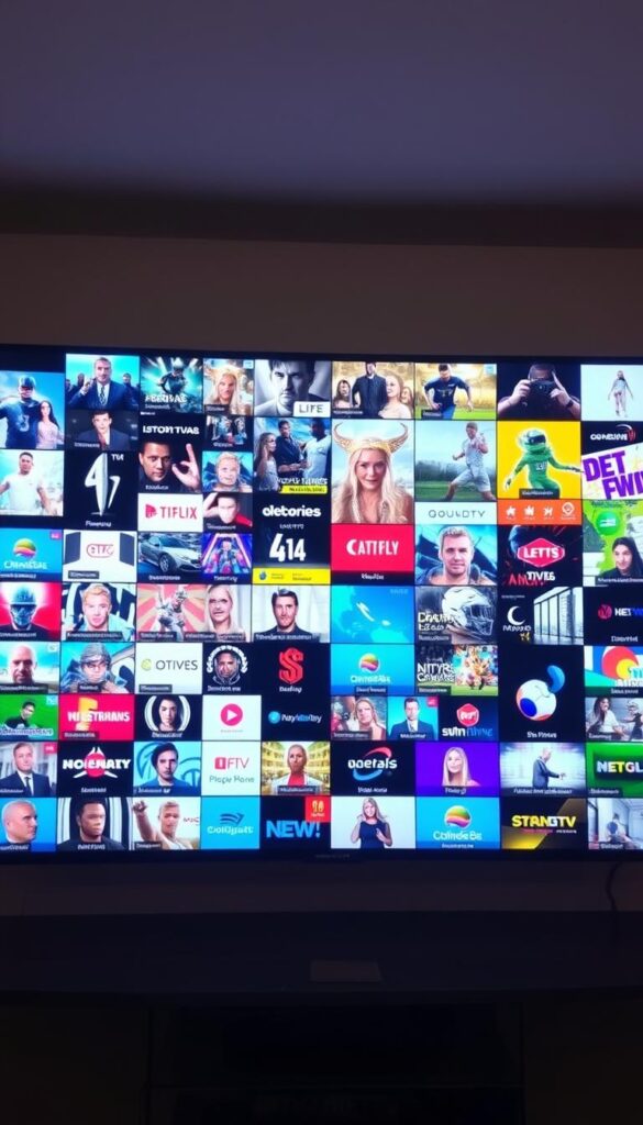 A vast array of IPTV channels fills a vibrant, high-definition display, showcasing the comprehensive entertainment options available through IPTVANBIETERTV. The screen is divided into multiple dynamic panels, each highlighting a different genre or network, from news and sports to movies and lifestyle programming. The overall composition conveys a sense of abundance and convenience, inviting the viewer to explore the diverse IPTV offerings. Soft, diffused lighting creates a warm, inviting atmosphere, while the crisp, detailed imagery and sleek, modern design elements suggest a premium, user-friendly IPTV experience.