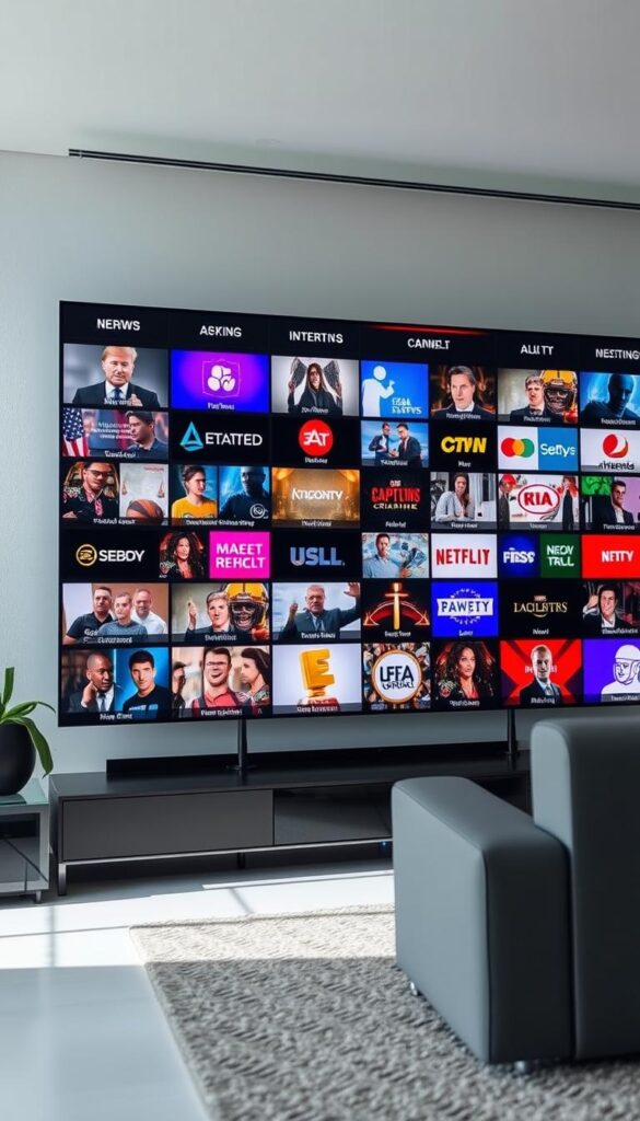 A vast array of captivating entertainment options presented in a modern, sleek interface. IPTVANBIETERTV offers a comprehensive program selection, immersing viewers in a diverse tapestry of high-definition channels, spanning news, sports, movies, and more. The scene depicts a stylized digital display showcasing the breadth of IPTVANBIETERTV's program lineup, with vibrant, dynamic graphics and a clean, minimalist design. Crisp, natural lighting accentuates the clarity and vibrancy of the visuals, creating a sense of depth and dimension. The composition strikes a balance between showcasing the breadth of programming and conveying the user-friendly, premium experience that IPTVANBIETERTV provides.