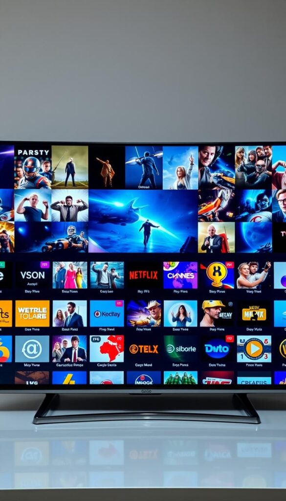 A vibrant and visually compelling IPTV channel offering, showcasing a vast array of entertainment options. A sleek, modern interface with a clean, minimalist design, highlighting the IPTVANBIETERTV brand prominently. The foreground features a grid of diverse channel icons, each with a distinct visual identity, catering to a wide range of viewer preferences. The middle ground showcases immersive, high-definition imagery from a variety of programming genres, creating a sense of depth and engagement. The background maintains a soft, out-of-focus blur, allowing the central elements to take center stage. The overall scene conveys a sense of sophistication, accessibility, and a comprehensive entertainment experience.