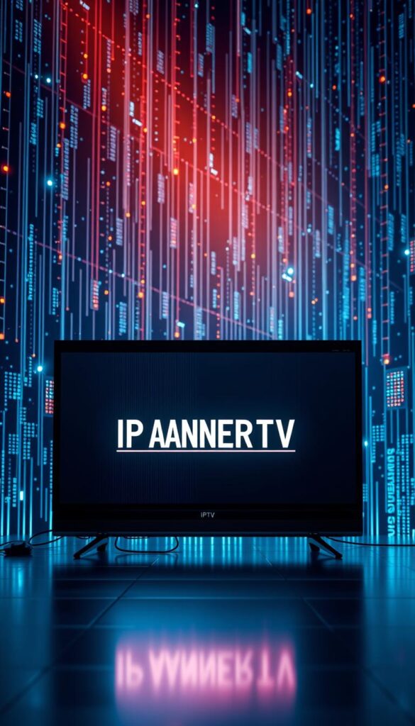 A visually striking depiction of the revolutionary IPTV technology, showcasing a sleek and modern television set against a backdrop of digital signals and data streams. The TV screen displays the brand name "IPTVANBIETERTV", reflecting the cutting-edge nature of this innovative service. Soft, directional lighting illuminates the scene, casting a warm glow and adding depth to the composition. The overall atmosphere is one of technological progress and the future of entertainment, capturing the essence of the "Revolution of Television through IPTV Technology" section.