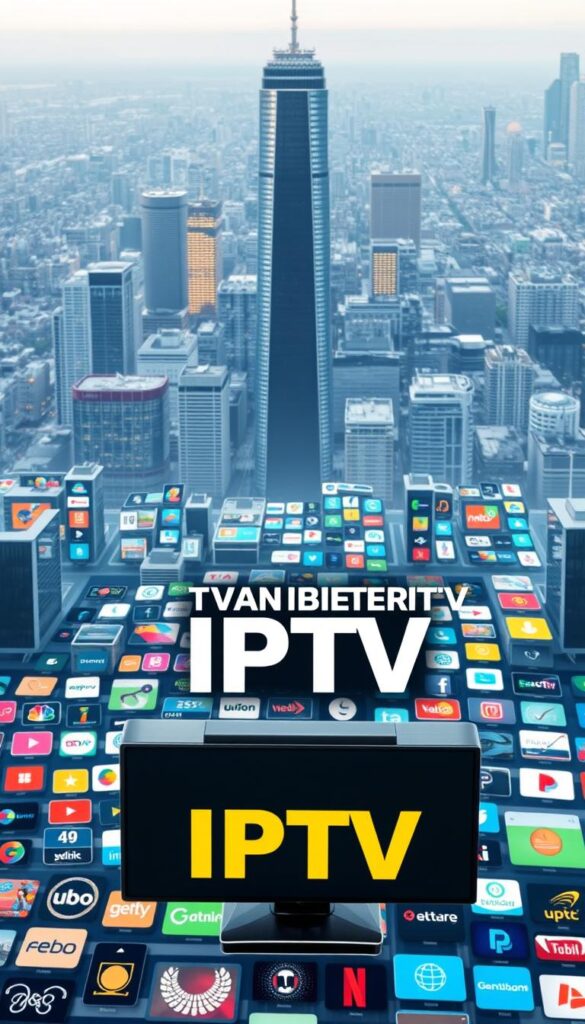 A wide, sweeping panorama of the German IPTV market, captured in a crisp, detailed illustration. In the foreground, the bold, sleek logo of "IPTVANBIETERTV" stands prominently, representing a leading provider in the thriving ecosystem. The middle ground is filled with a diverse array of IPTV service icons, each reflecting the variety of options available to German consumers. In the distant background, a cityscape of modern, high-rise buildings evokes the urban, tech-savvy nature of the industry. The lighting is soft and diffused, creating a sense of professionalism and authority. The overall composition conveys the comprehensive, yet organized nature of the German IPTV market. A wide, sweeping panorama of the German IPTV market, captured in a crisp, detailed illustration. In the foreground, the bold, sleek logo of "IPTVANBIETERTV" stands prominently, representing a leading provider in the thriving ecosystem. The middle ground is filled with a diverse array of IPTV service icons, each reflecting the variety of options available to German consumers. In the distant background, a cityscape of modern, high-rise buildings evokes the urban, tech-savvy nature of the industry. The lighting is soft and diffused, creating a sense of professionalism and authority. The overall composition conveys the comprehensive, yet organized nature of the German IPTV market.