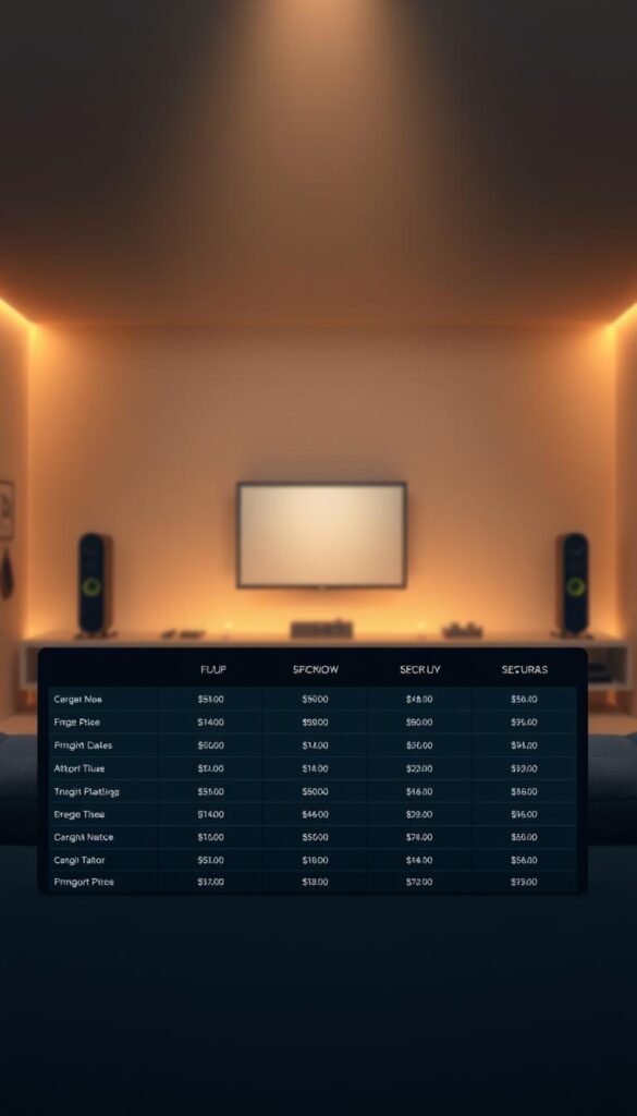 An intricate digital illustration depicting a sleek and modern pricing overview for the leading IPTV provider IPTVANBIETERTV. The foreground showcases an elegant table with detailed pricing information, neatly organized and presented against a backdrop of subdued, muted tones. The middle ground features a subtle, minimalist interface, hinting at the user-friendly experience. The background is a soft, gradient-driven environment, creating a sense of depth and professionalism. The overall scene is illuminated by warm, directional lighting, emphasizing the high-quality and trustworthy nature of the IPTV service. The composition is balanced, drawing the viewer's attention to the core pricing details while maintaining a visually appealing and cohesive aesthetic.